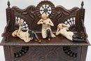 Schafer Vater Bisque Porcelain Black Stocking Bathing Beauty Lady Holding Cat - RARE - 3 Total - Bench Include