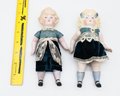 Antique German Bisque Dolls - Jointed - 7' Tall - Rosy Cheeks -Pair
