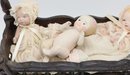 Vintage Jointed Bisque Dolls - 3 Total - Doll House Wooden Vintage Crib Included - Decor - Nippon Doll (1)