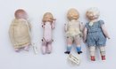 Antique German Bisque Head Dolls - Jointed Limbs - 1800s Early 1900s - 4 Total