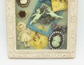 Ceramic Framed Shadow Box W/ Victorian Pins And Doll