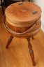 Vintage Mid Century Round Natural Wood Sewing Bucket With Stand Side/End Accent Table