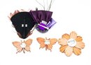 Vintage Feathered Brooches W/ Leather Pins, Butterflies &flower