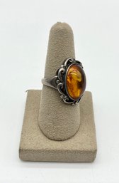 925 Silver Amber Ring - Size 7 - .21 OZT Total