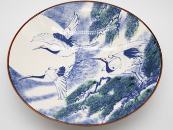 Vintage Japanese Crane Platter, Sun Ceramics, Made In Japan