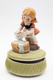 Girl Giving Cat A Bath Music Box - Small Figurine