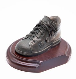Genesis Fine Arts Bronze Baby Shoe Boot On Wood Base