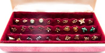 Earrings, Large Lot Of Assorted Vintage Earrings, Jewelry Case Included
