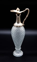 VTG Glass Decanter W/Silver Plated Handle Collar Spout & Pedestal Made In ITALY