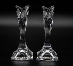 Art Deco Mikasa Crystal Candle Holders (Pair) 24 Lead Crystal Slovenia 5.5'