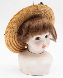 Vintage Bisque Head W/ Straw Hat