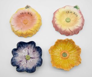 Vintage Ceramic Floral Tea Bag Holders - 4 Total