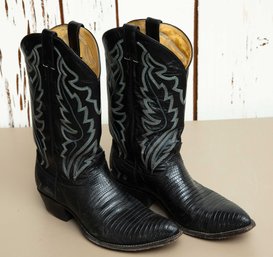 Vintage Justin Leather Boots, Black Iguana Lizard, Size 11, In Original Box