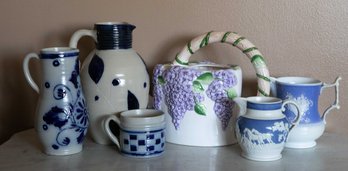 Lenox, FTD China, Old Foley Staffordshire England, Vintage Pottery Water Pitchers And Cup - 6 Total