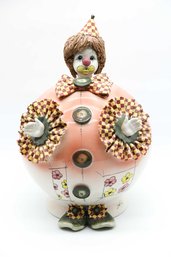 ZamPiva Vintage Spaghetti Brown Hair 4-Button Clown Piggy Bank Signed - LARGE - See All Photos