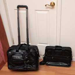 TUMI Designer Expandable Black Leather Organizer Laptop Bag Briefcase Pockets - Lot Of 2