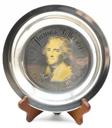 Thomas Jefferson Plate, Solid Sterling Silver Inlaid W/ 24kt Gold, Limited Edition Certificate Of Au Included.