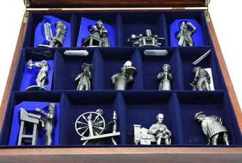 VINTAGE 1975 FRANKLIN MINT PEOPLE OF COLONIAL AMERICA PEWTER FIGURINE SET IN BOX