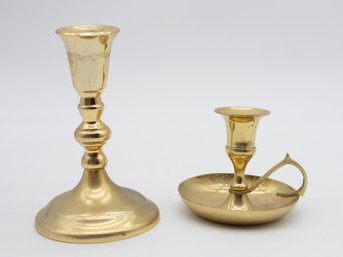 Pair Of Brass Candle Stick Holders - 1 Made In Japan