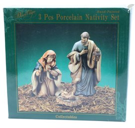 Heritage 3 Pc Porcelain Nativity Set - Hand Painted - In Original Box