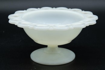 Vintage  Open Lace Milk Glass Dish Ruffle-Lace Lattice Edging Bowl