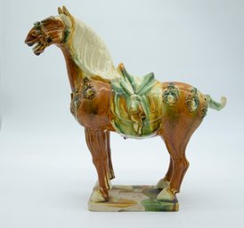 Vintage Chinese Tang Dynasty Style Sancai Tri Glazed War Horse Figure 11 Statue, Stamped