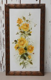 Beautiful Floral Painting Framed Yellow Roses -  Signed