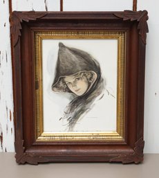 And Yet Her Eyes Can Look Wise-Fine Art CanvaFramed Harrison Fisher Print, Copyright 1909- Ornate Wooden Frame