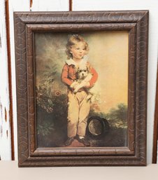 Vintage Lithograph Of Boy With Dog By 1800s French Artist C. Bremont.