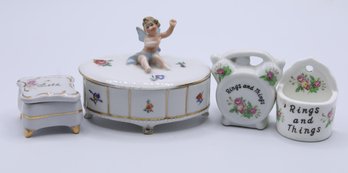 Lot Of 4 Vintage Porcelain Trinket Boxes - Please See Description For More Info