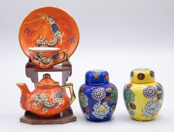 Vintage Japanese Miniature Ginger Jars & Japanese Hand Painted Nakasima Tea Set