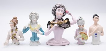 Collection Of Antique German Porcelain Half Dolls - 5 Total