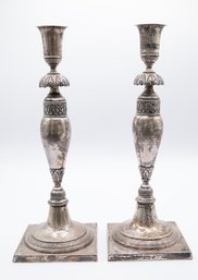 A Pair Of Large WMF Silver Plated Candle Holders, Circa 1900.  Marked - Rare