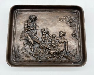 French 19th Century Clodion Solid Bronze Footed Tray