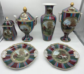 Imperial Fine Porcelain Vase & Platter Set - 6 Pieces Total
