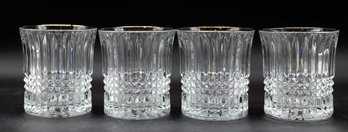Fostoria ASPEN Crystal Clear Gold Rim Set Of 4 Whiskey Lowball Rocks Glasses