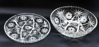 Vintage ANCHOR HOCKING Clear Cut Glass Serving Fruit Bowls STAR OF DAVID - Pair
