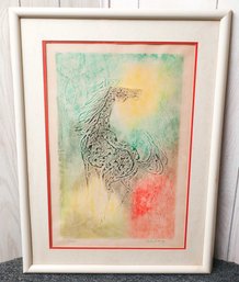 Rare MidCentury Embossed Paper & Crayon Original Hand Colored Print By Hoi Lebadang, Numbered & Signed 54/120