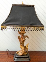 Vintage TABLE LAMP GOLD LEAF FINISH WITH SHADE