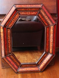 Peruvian Painted Glass Octagonal Mirror