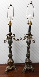 Pair Of Vintage Bronze Brass Table Lamps - Tested