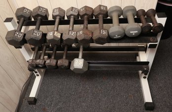 Key Fitness Weight Rack W/ Assorted Weights/dumbbells Included - 15 Weights Total - See All Photos