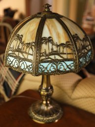 Antique Slag Glass Desk Lamp With Original Shade
