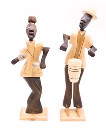 CUBAN Wooden Hand-Carved Statues: Husband & Wife Playing Music