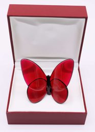 Baccarat Lucky Butterfly Crystal Red With Box - FRANCE - Signed