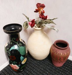 3 Large Decorative Vases - Asian Cloisonn  Vase, Ceramic, Clay