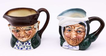Vintage English Royal Doulton Porcelain Old Charley Character Jug / Face Pitcher & Vintage Peasant Lady