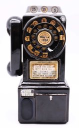 Pay Phone Bank Ceramic Rotary Style Black Coin Telephone Hanging 1950's 1960's Decor Mid Century Bank Collecto