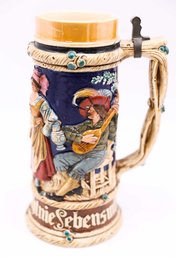 Beer Mettlach Stein German Castle Festive Engraved Beer Mug - No Lid