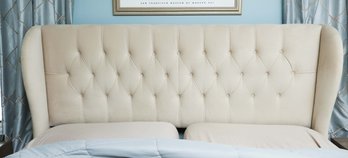 Fabric Wingback Design King Bed With Button Tufted Details - Please Look Through All Photos